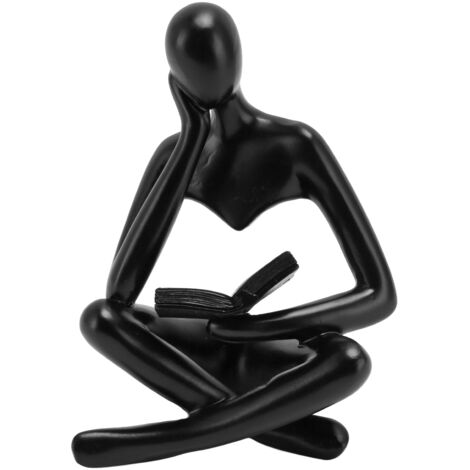 Statue de Lecture Abstraite en Résine, Décoration Moderne pour Salon et Bibliothèque, Noir