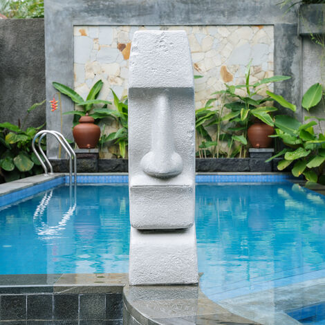 Ecd Germany - Statue Île de Pâques Moai Rapa Nui 28x25x56cm sculpture  jardin tête anthracite - Petite déco d'exterieur - Rue du Commerce