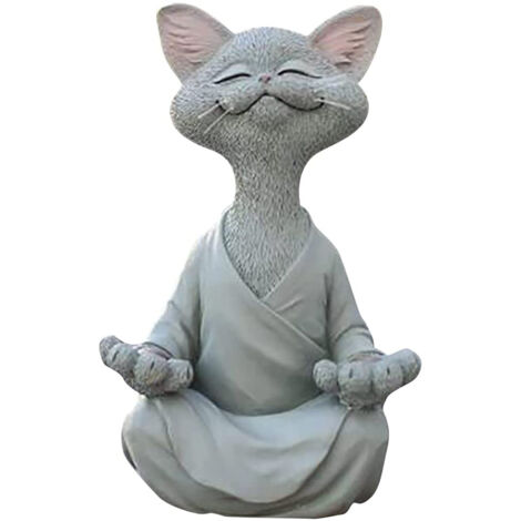 Statue de Méditation Chat en Résine Yogi Blanc/Noir/Orange, Modèle S/L, Décor Table/Étage/Jardin