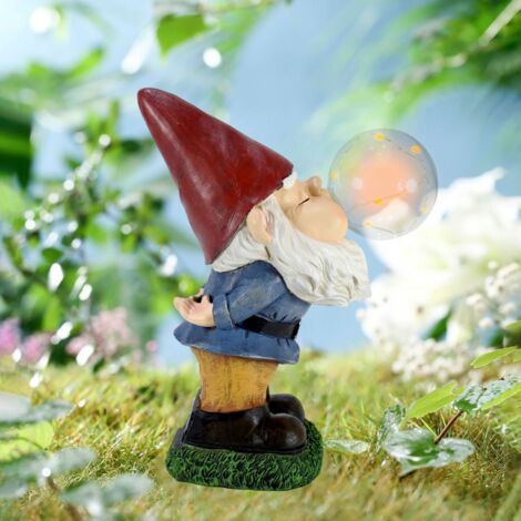 Statue de Nain de Jardin avec Lampe Solaire, Décoration Extérieure en Résine, Style Américain, 27×22.5×11cm