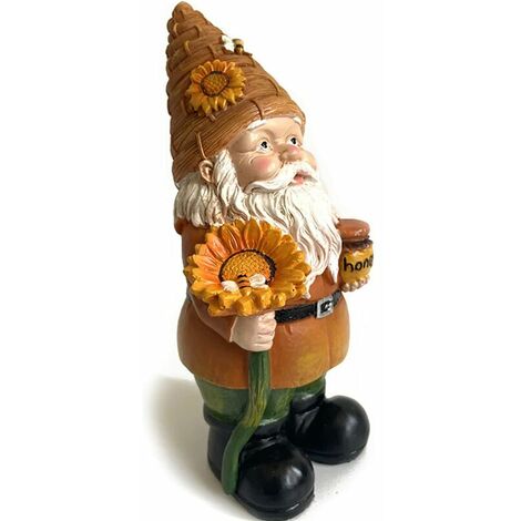 Statue de nain de jardin en résine en forme de tournesol, nain de jardin, ruche, festival des abeilles, décorations naines pour terrasse, pelouse, jardin