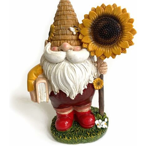 Statue de nain de jardin en résine en forme de tournesol, nain de jardin, ruche, festival des abeilles, décorations naines pour terrasse, pelouse, jardin