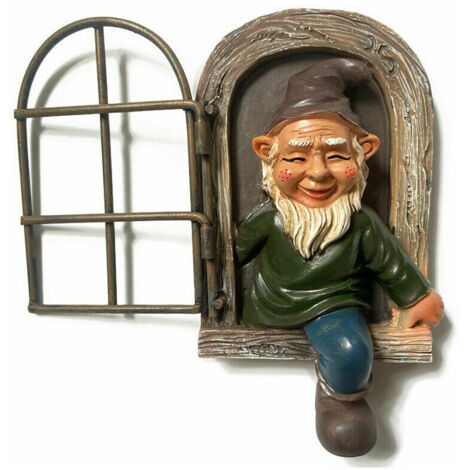 Statue de nain de jardin pour les amoureux de l'extéri – 15 cm Elfe Out the Door Tree Hugger Figurine de nain de jardin Sculpture d'arbre Décoration d'intéri et cadeau Superma