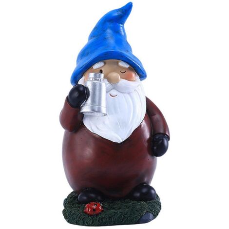 Statue de nain de jardin tenant un télescope et des lampes solaires, figurine décorative en résine pour extérieur