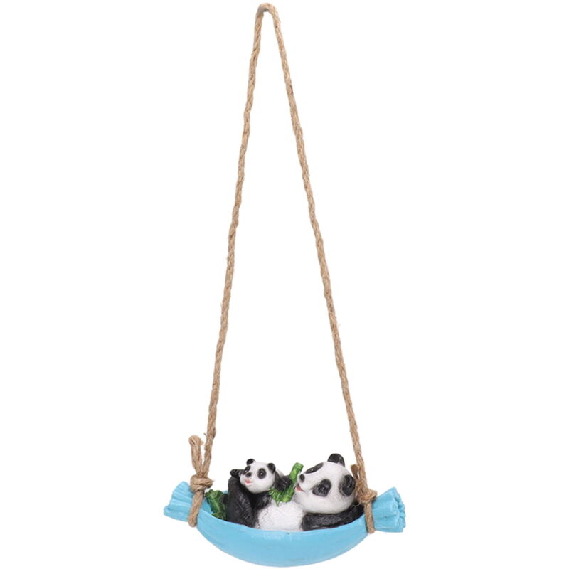 Feiyue - Statue de panda pivotante Mère et bébé panda allongés sur la balançoire Sculpture de jardin en résine pour animaux de simulation