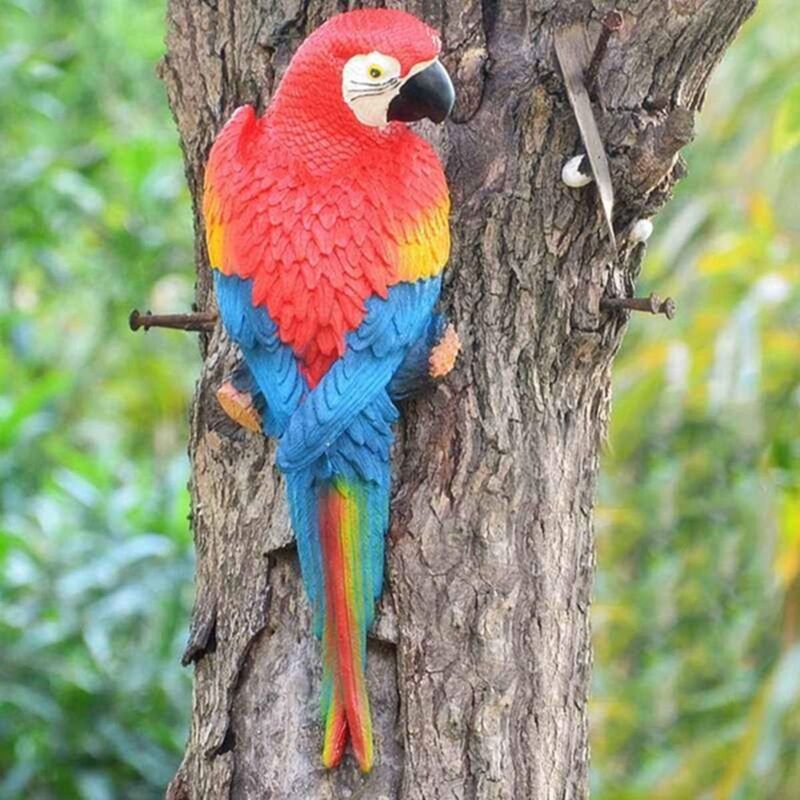 Statue de perroquet à suspendre, sculpture d'animal en résine murale super réaliste de 30,5 cm pour patio, jardin, arbre, intérieur, décoration