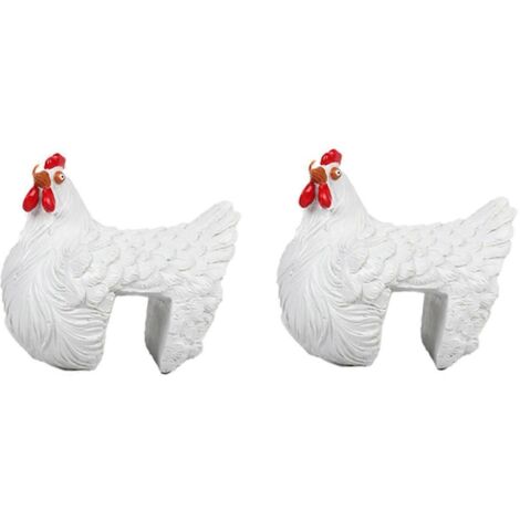 Statue de poulet amusante, art champêtre, décoration de jardin, blanc--