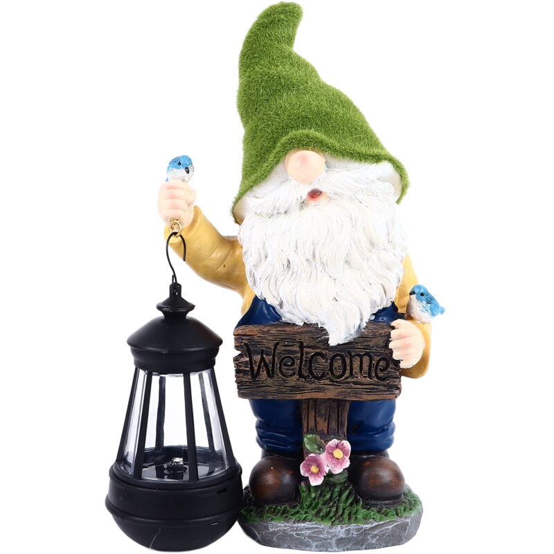 Statue de poupée sans visage, lanterne à énergie solaire, résine imperméable, couleurs vives, sculpture de vieil homme pour la décoration de la