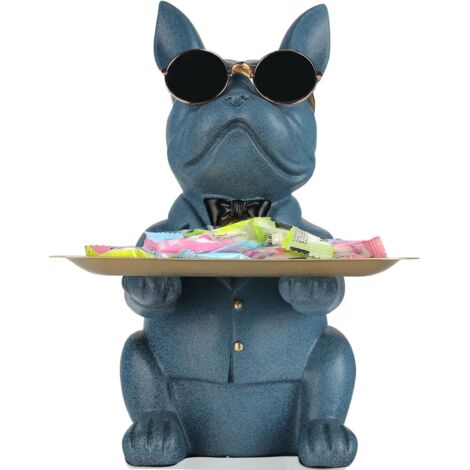 Statue de Rangement Bouledogue Bleu en Résine, Tirelire, Porte-clés, Décoration Maison, Plateau Multi-Objets, Idée Cadeau