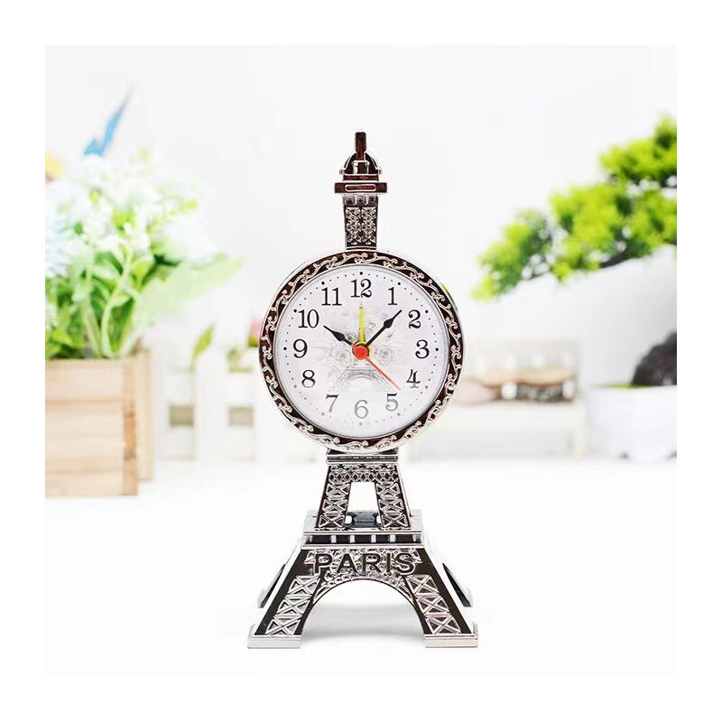 Statue de réveil modèle Tour Eiffel, horloge de chevet, décoration d'horloge, argent