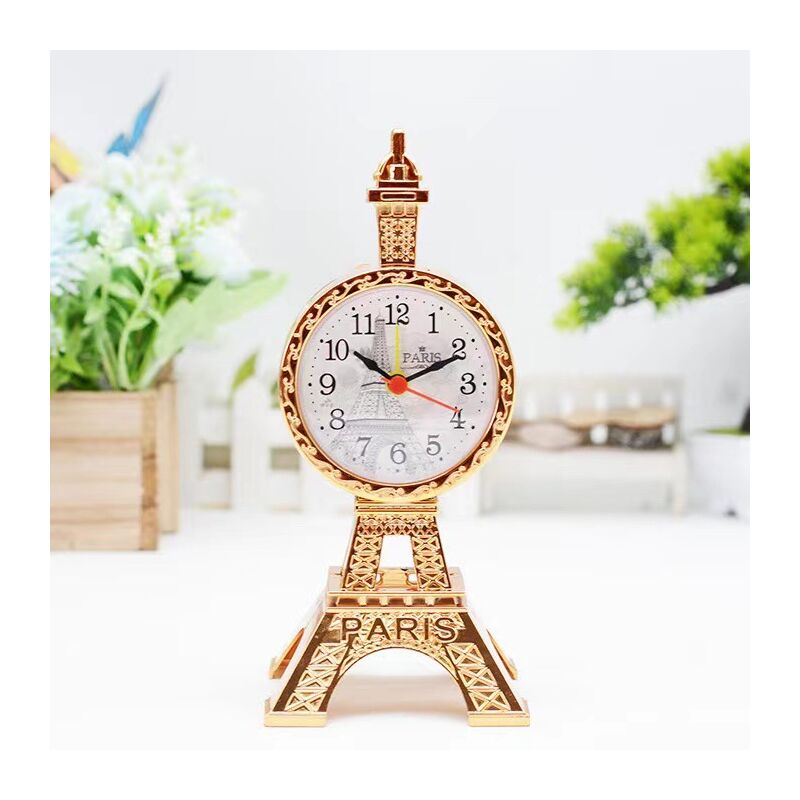 Statue de réveil modèle Tour Eiffel, horloge de chevet, décoration d'horloge, or
