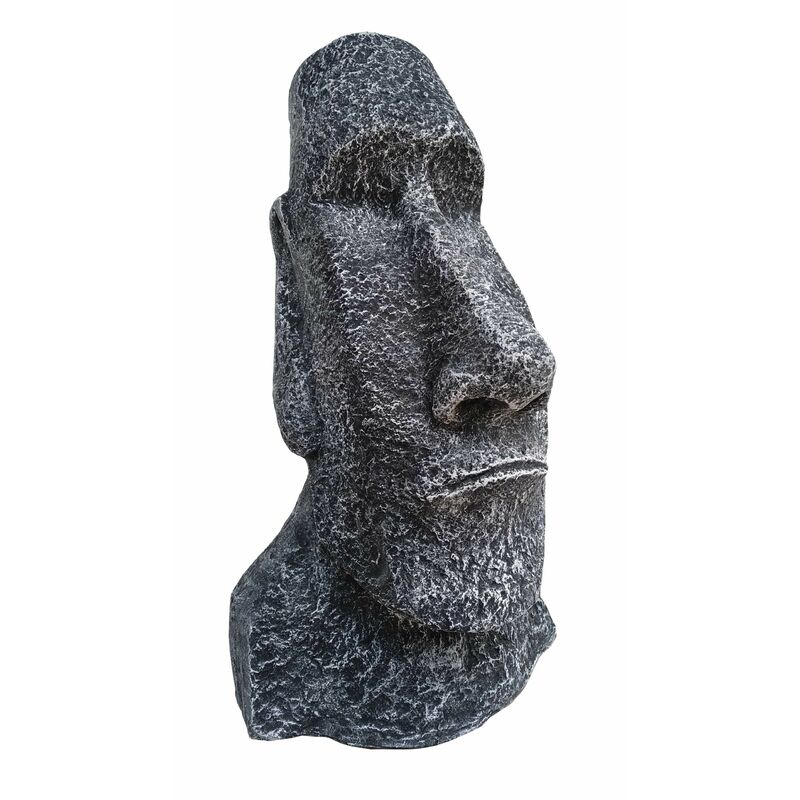 Statue de tête de Pâques Moaï pour les extérieurs, en pierre reconstituée. 23X20X40cm. Gris