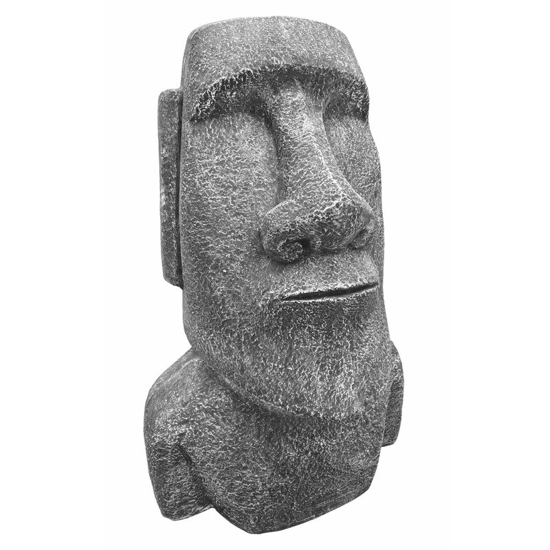 Statue de tête de Pâques Moaï pour les extérieurs, en pierre reconstituée. 40X35X60cm. Gris