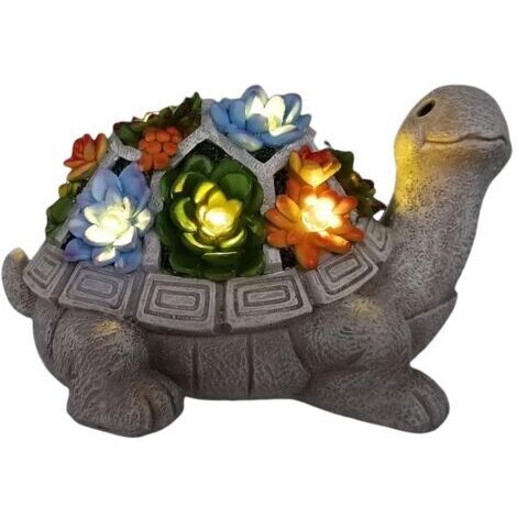 Statue de tortue de jardin en résine pour extérieur - avec plantes succulentes et 7 lumières solaires LED, idée cadeau pour femmes, hommes, maman, jolie décoration pour la maison, le balcon et la terr