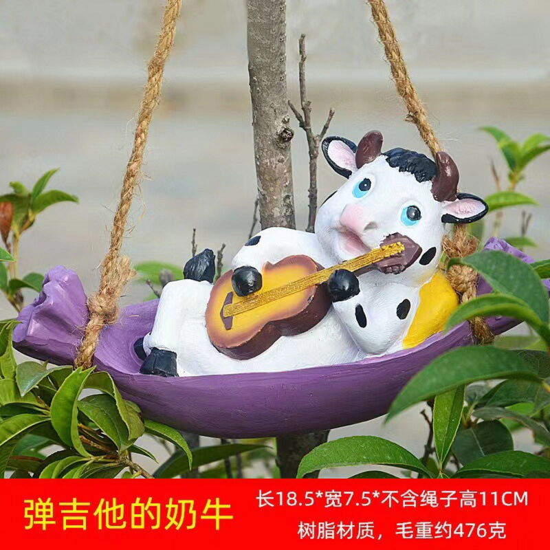 Statue de vache jouant de la guitare, ornement de jardin créatif, figurine artisanale
