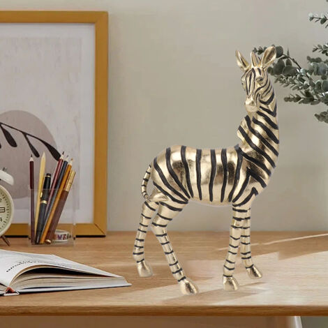 Statue de Zèbre en Résine Dorée Éclatante  Coupelle pour Livre ou Support de Mobile  Sculpture Animalière Résistante et Anti-Dérapante  Pour Bureau et Décoration Domestique  Dimensions 33.5x18.5 cm  M