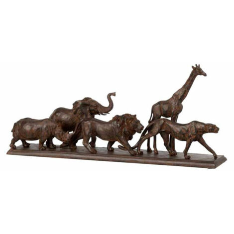 Statue Déco "5 Animaux" 51cm Marron