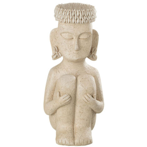 Statue Déco "Assise Ethnique" 33cm Beige