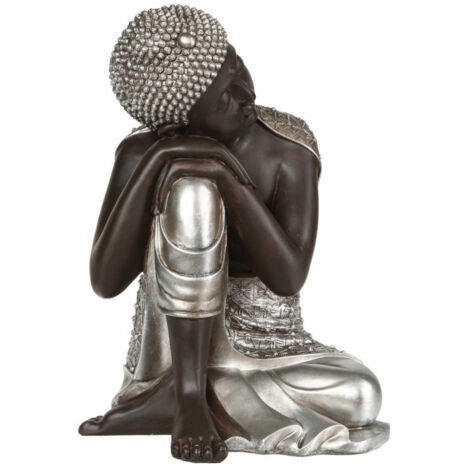 Statue Déco "Bouddha" 35cm Naturel & Argent