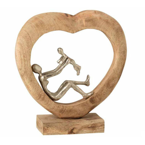 Statue Déco en Bois "Parent & Enfant" 30cm Naturel