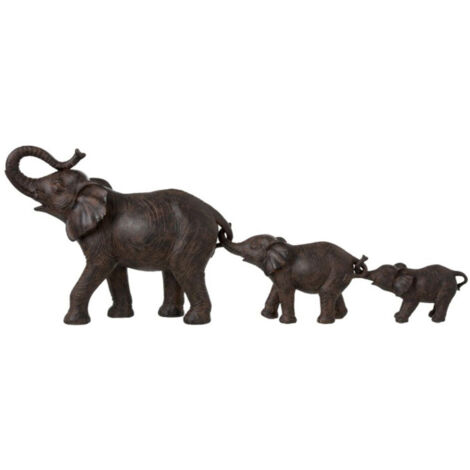 Statue Déco "Famille d'Eléphants" 83cm Marron