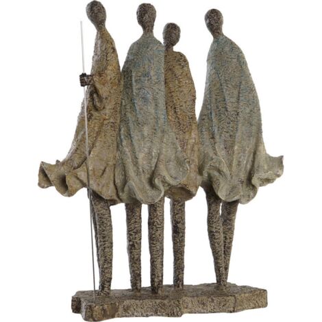 Statue décorative africaine multicolore en résine style colonial - Beige effet pierre naturelle