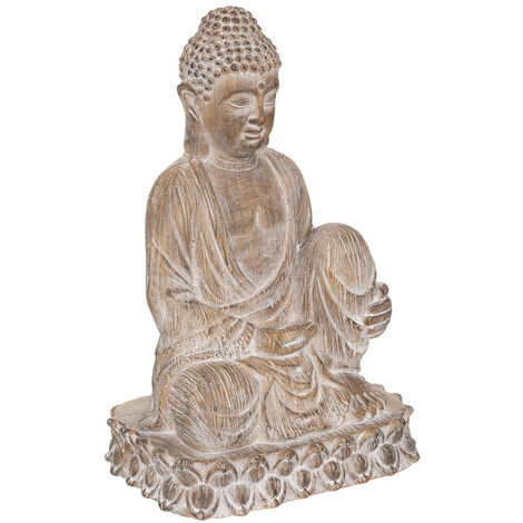 Statue décorative Bouddha en magnésie Effet Bois H 67 cm intérieur ou extérieur - Atmosphera - BEIGE_LIN