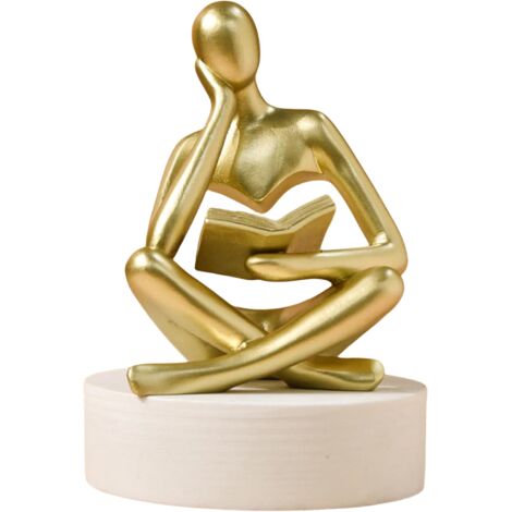 Statue décorative dorée de Zuo Si lisant, figure abstraite moderne pour salon, bureau et étagère