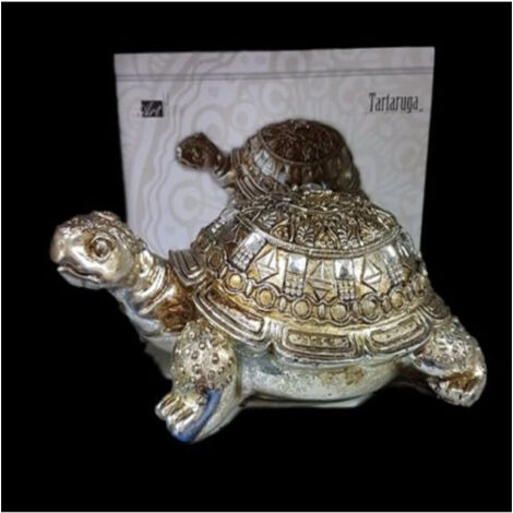 Statue Décorative Tortue Argentée Strassée 20cm Porte-bonheur Maison
