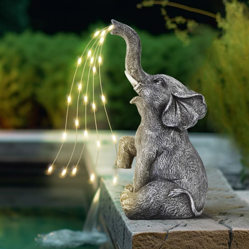 Statue d'éléphant - Décoration de Jardin - Figurine d'éléphant d'arrosage - Lumières led à énergie Solaire - Cadeaux pour Maman - Cadeaux