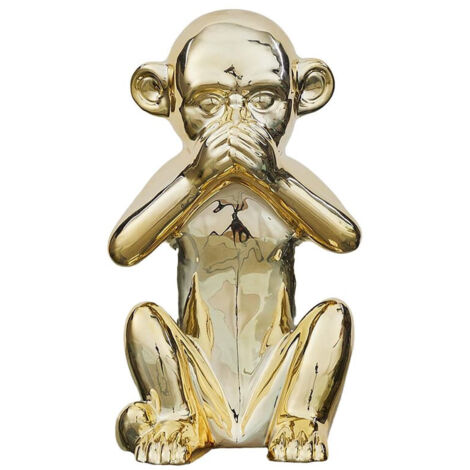 Statue Dorée Singe de la Sagesse "Ne parle pas" H28cm