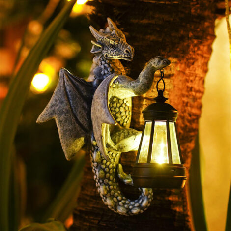 Statue Dragon sur Tronc d’Arbre – Lampe Solaire Décorative pour Jardin, Terrasse, Balcon – Décoration Extérieure Étanche avec LED