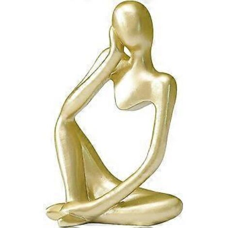 Statue du Penseur, sculpture abstraite en résine, dorée à gauche