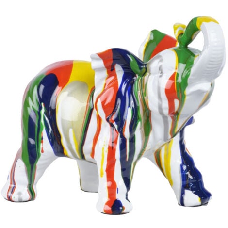Statue éléphant avec coulures argenté et multicolore H21 cm - DUMBO