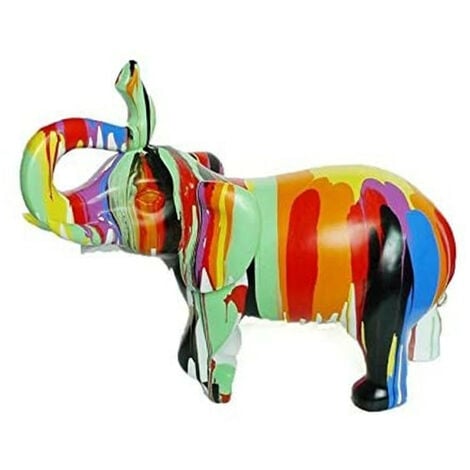 Statue éléphant avec coulures noir et multicolore H51 cm - DUMBO 03
