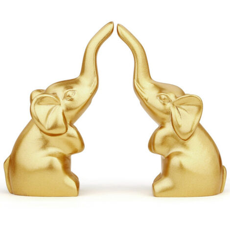 Statue Éléphant Doré en Résine - Lot de 2 Figurines Décoratives Design Moderne pour Salon, Bureau et Chambre - Idée Cadeau Maison - 9 cm