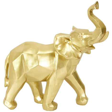 Statue Eléphant Géométrique Doré en Résine