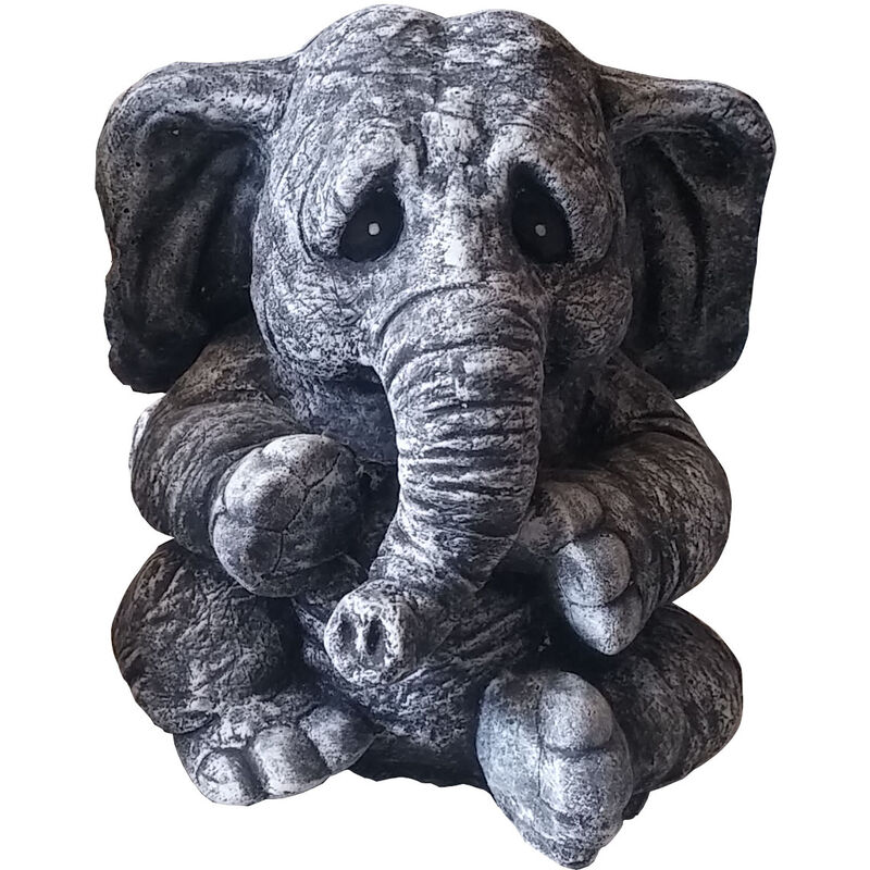 Anaparra - Statue éléphant triste en pierre reconstituée pour le jardin 27x26x28cm