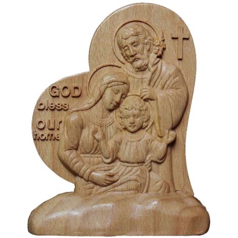 Statue en bois cœur amour Sainte Famille Jésus sculpture artisanale décoration maison chambre salon bureau cadeau chrétien.