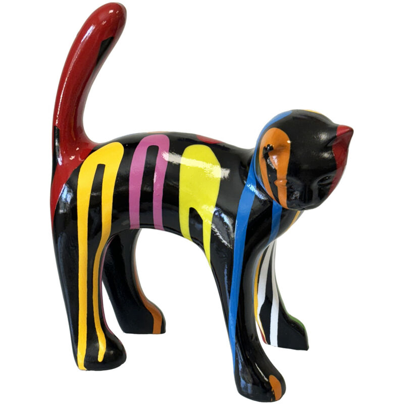Sans Marque - Statue en céramique chat noir et multicolore 25 cm