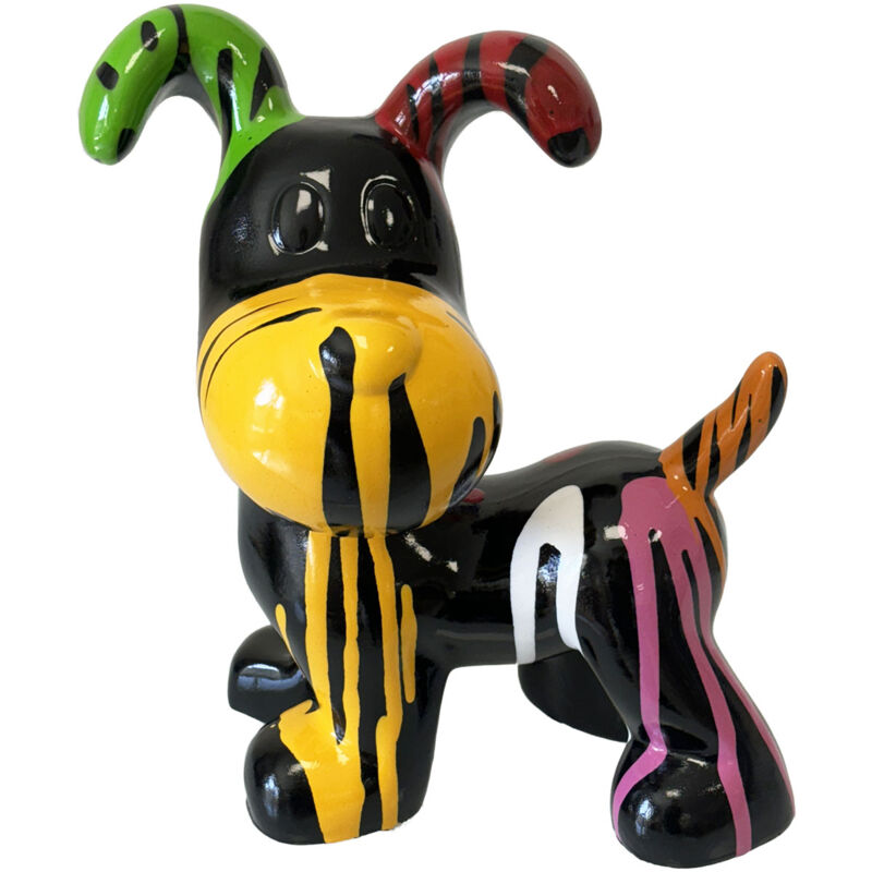 Sans Marque - Statue en céramique chien noir finition multicolore 25 cm