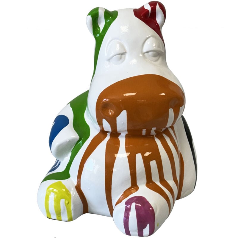 Sans Marque - Statue en céramique hippopotame et multicolore 22 cm
