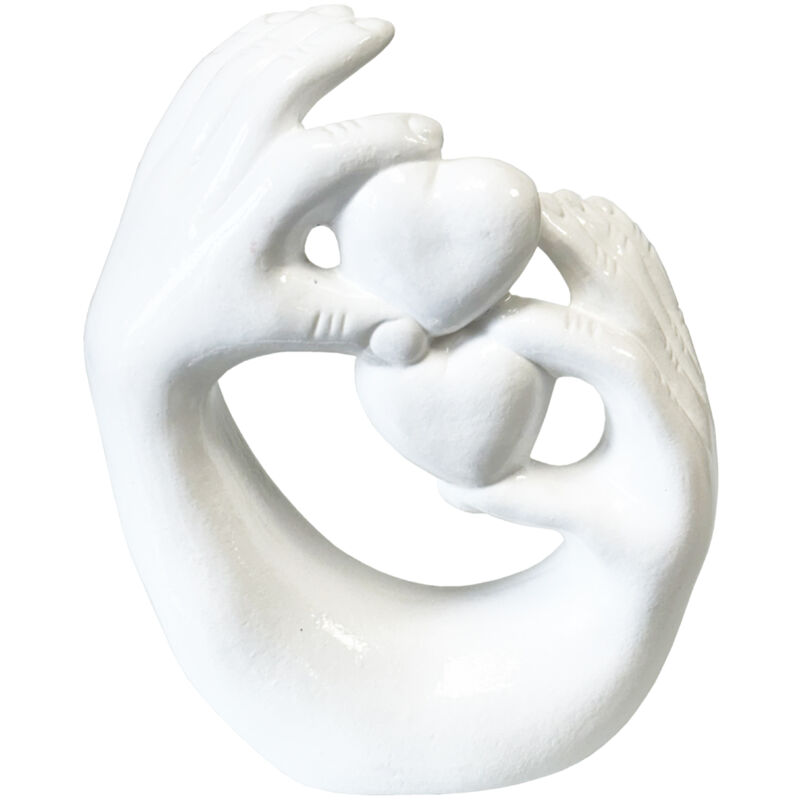 Sans Marque - Statue en céramique mains et coeurs blancs 23 cm