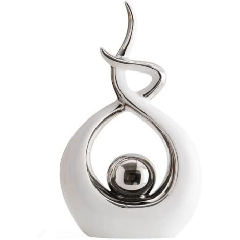Statue en Céramique Moderne Abstraite, Décoration de Table Blanc et Argent, Petite Sculpture pour Salon, Chambre, Salle à Manger, Bureau