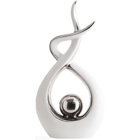 Statue en Céramique Moderne Abstraite, Décoration de Table pour Salon, Chambre, Salle à Manger, Bureau, Blanc et Argent, Grand