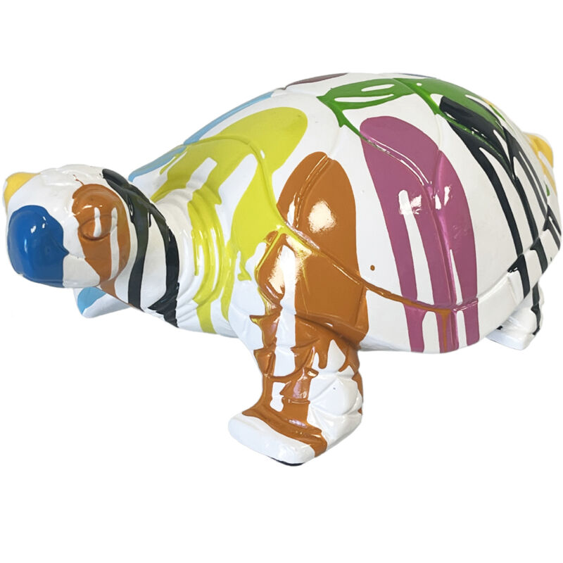 Statue en céramique tortue blanche et multicolore