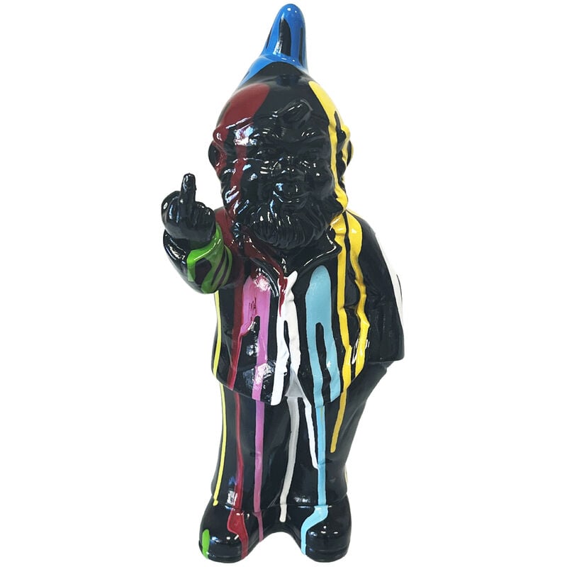 Statue en céramique Lutin grossier noir et multicolore