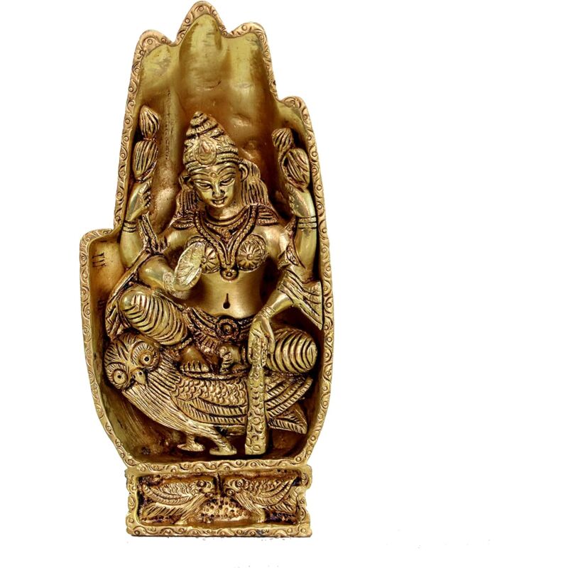 Statue en laiton Lakshmi Laxmi de la déesse Murti - Sculpture - Idoles Pooja - Décoration d'intérieur - Doré - 17,8 cm