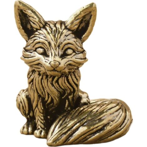 Statue en Laiton Renard, Décoration Maison & Bureau, Figurine Animale, Ornement Salon, Bibliothèque, Table de Bureau