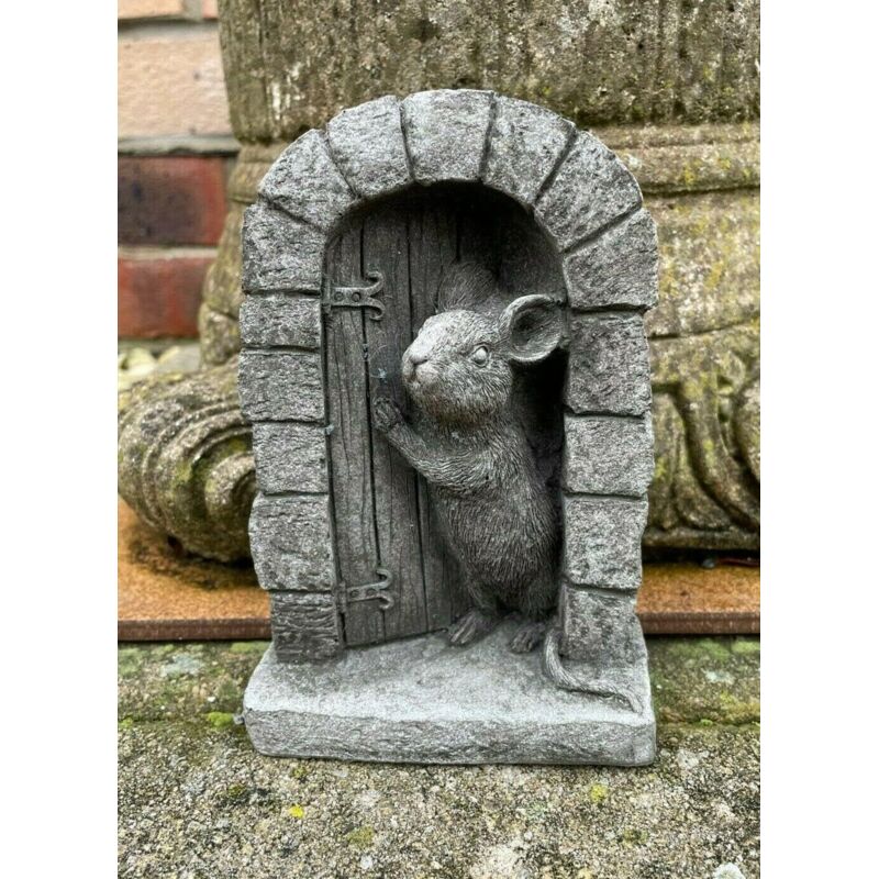Statue en pierre de porte en forme de souris Jardin extérieur Maison Arbre Animal Décoration Ornement Souris Gris
